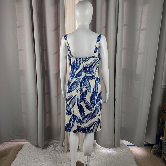 Jones New York Blue Palm Leaf Empire Waist Sweetheart Neck Shift Dress Size 10 - Picture 3 of 12